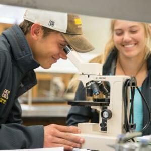 Biology Program student looking through microscope